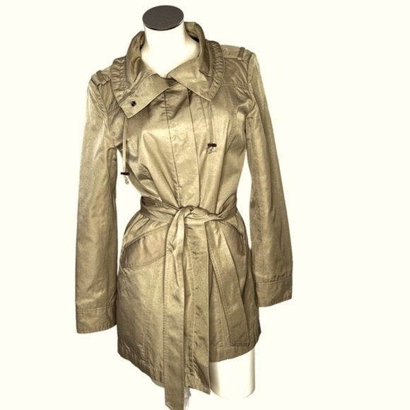 ANN TAYLOR Khaki Tan Trench Coat with Snap Button Front Tie Belt Women's Size S - Picture 1 of 16